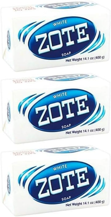 (PACK OF 3 BARS) Zote WHITE Laundry Bar Soap, with Even MORE Whitening Power & Satin Remover. Light Fresh Scent! Safe for delicate clothes! (3 Bars, 14.1oz Each Bar)