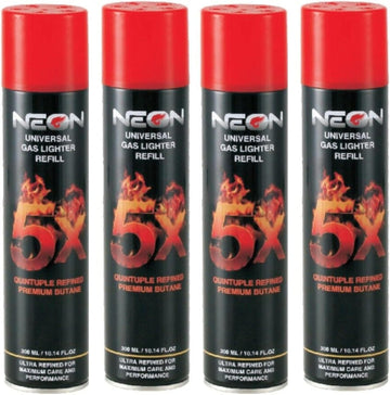 NEON Butane Premium 5X Refill 300ML (4 Pack), Quintuple Refined Premium Butane, in Supply Syndicate Packaging