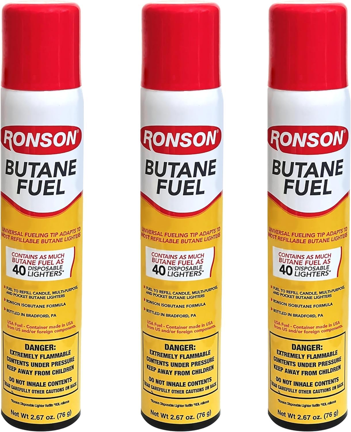 Ronson Lighter Butane Refill 135ML (Pack of 3), White